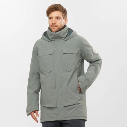 Olive Salomon Stance Cargo Insulated Hooded Men's Ski Jackets | PH 72843B